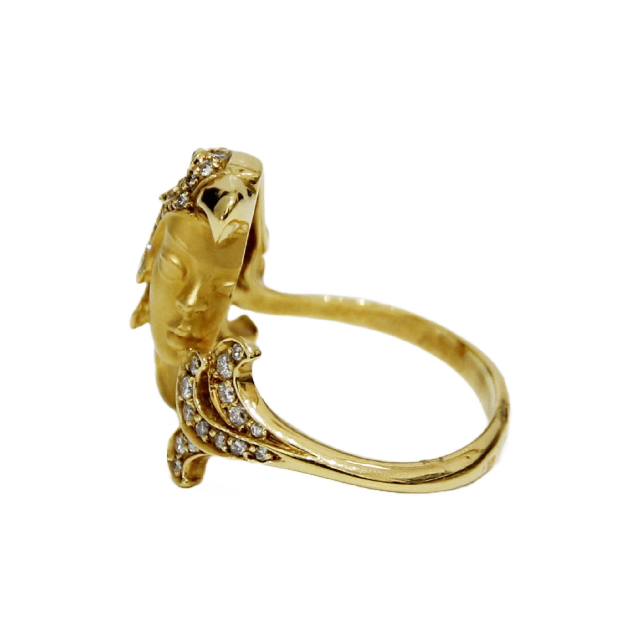 Carrera Y Carrera 18K Yellow Gold and Diamond Face Ring For Sale 1