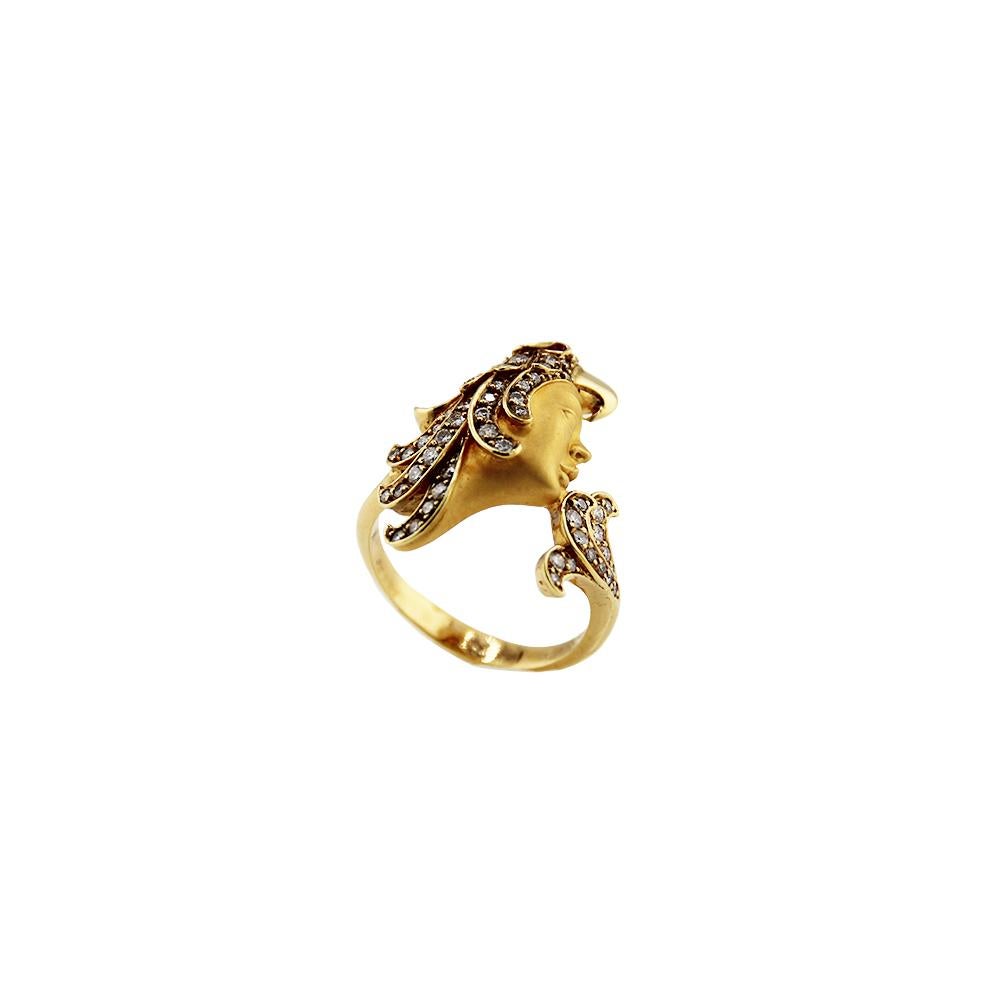 Carrera Y Carrera 18K Yellow Gold and Diamond Face Ring For Sale 2