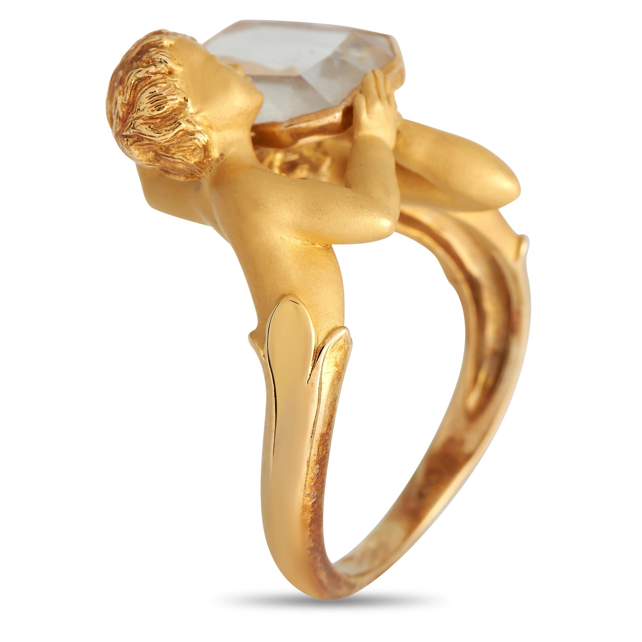 From Spanish jewelry house Carrera y Carrera, here is a wearable work of art that's sure to bring character to your style. This sculptural statement ring in matte yellow gold features a bypass-style shank with tulip-style shoulders. Also present are
