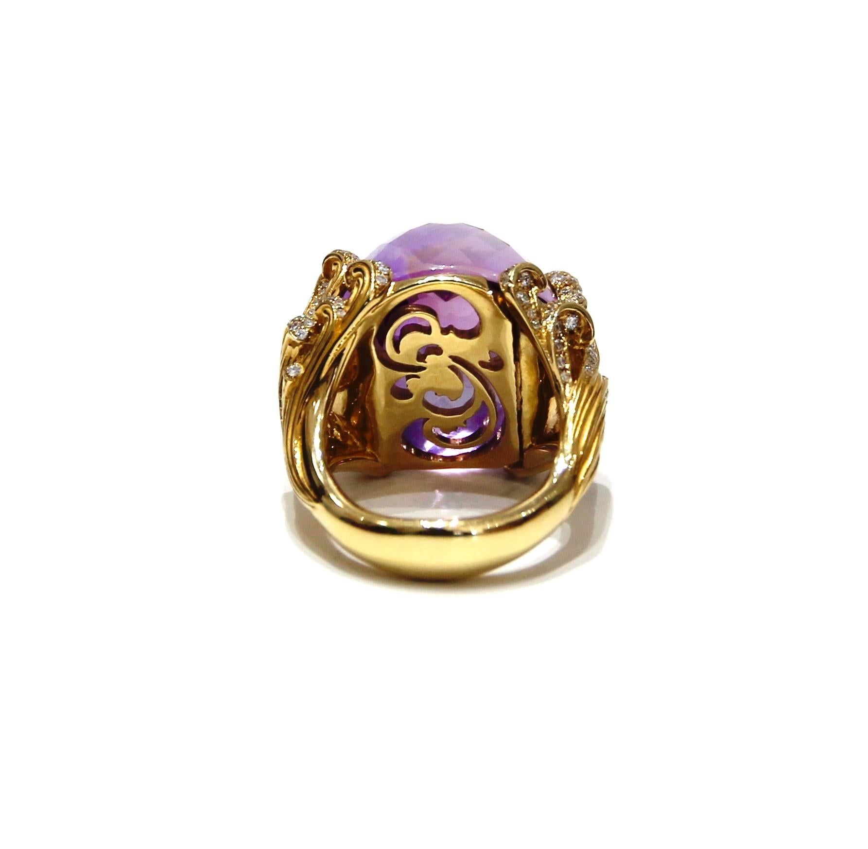 Modern Carrera Y Carrera 18K Yellow Gold Diamond and Amethyst Ring For Sale