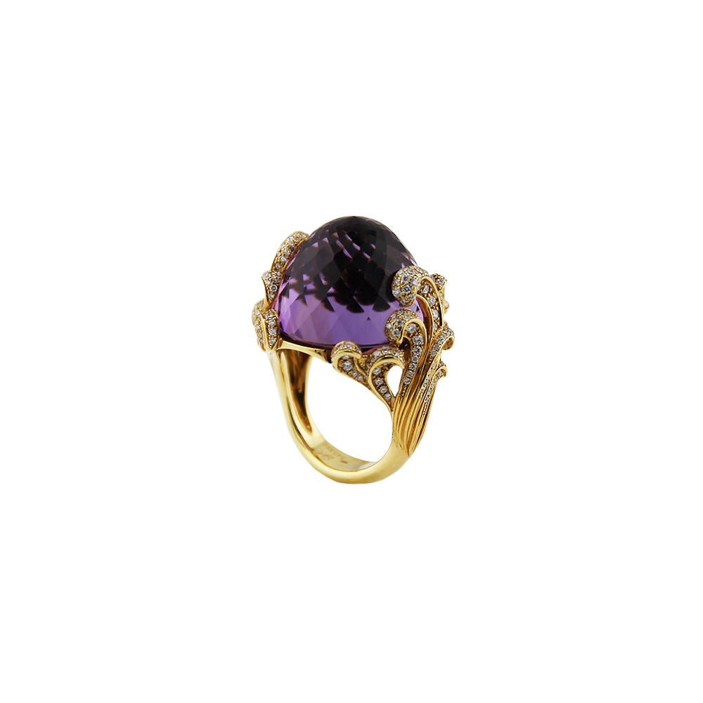 Round Cut Carrera Y Carrera 18K Yellow Gold Diamond and Amethyst Ring For Sale