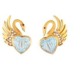 Carrera y Carrera 18K Yellow Gold Diamond and Topaz Swan Clip-On Earrings