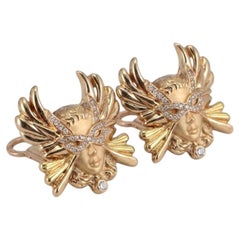 Carrera y Carrera 18k Yellow Gold Diamond Angel Mask Clip-On Earrings