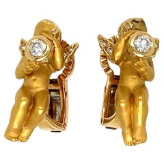 Carrera y Carrera 18k Yellow Gold Diamond Clip-on Cherub Huggie Earrings