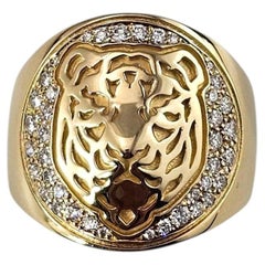 Carrera Y Carrera 18K Yellow Gold Diamond Fiera Tiger Signet Ring #25709