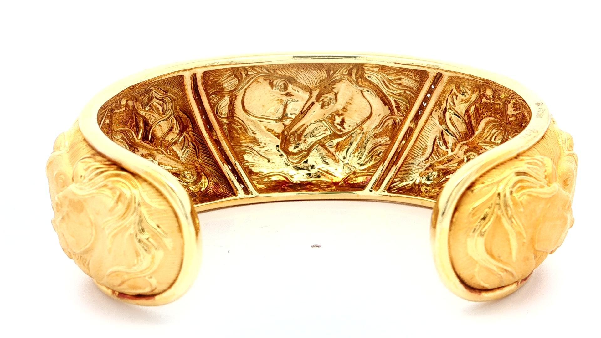 Carrera Y Carrera 18k Yellow Gold Diamond Horse Repousse Wide Open Cuff Bracelet For Sale 8