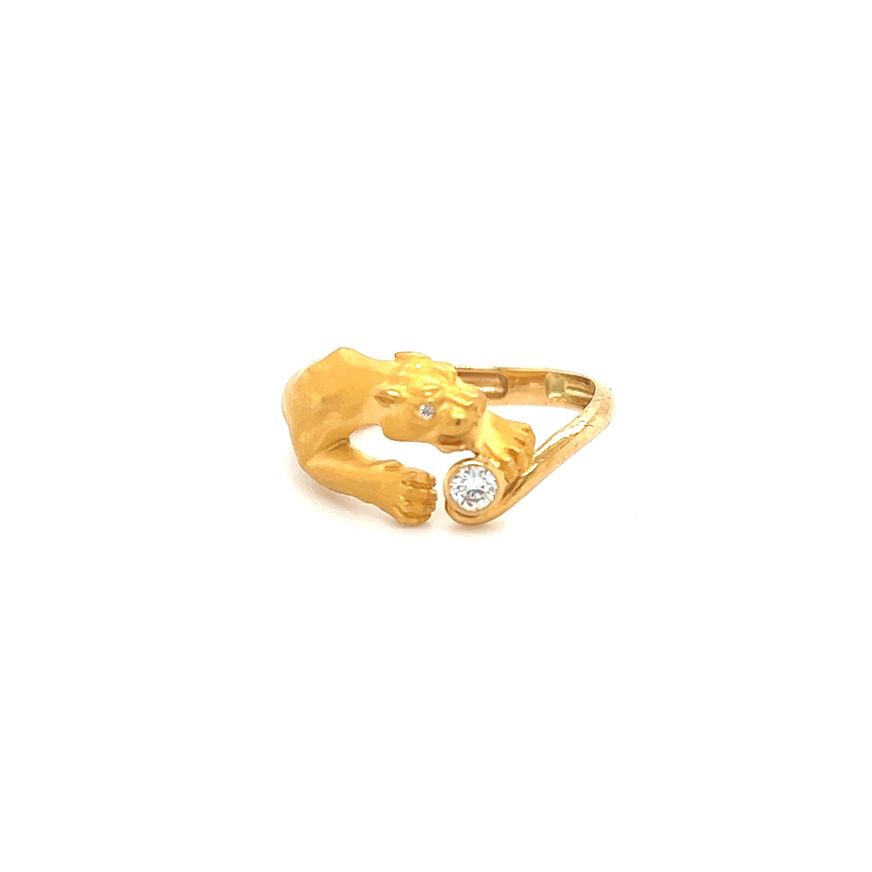 Round Cut Carrera y Carrera 18k Yellow Gold Diamond Panther Ring Size 7