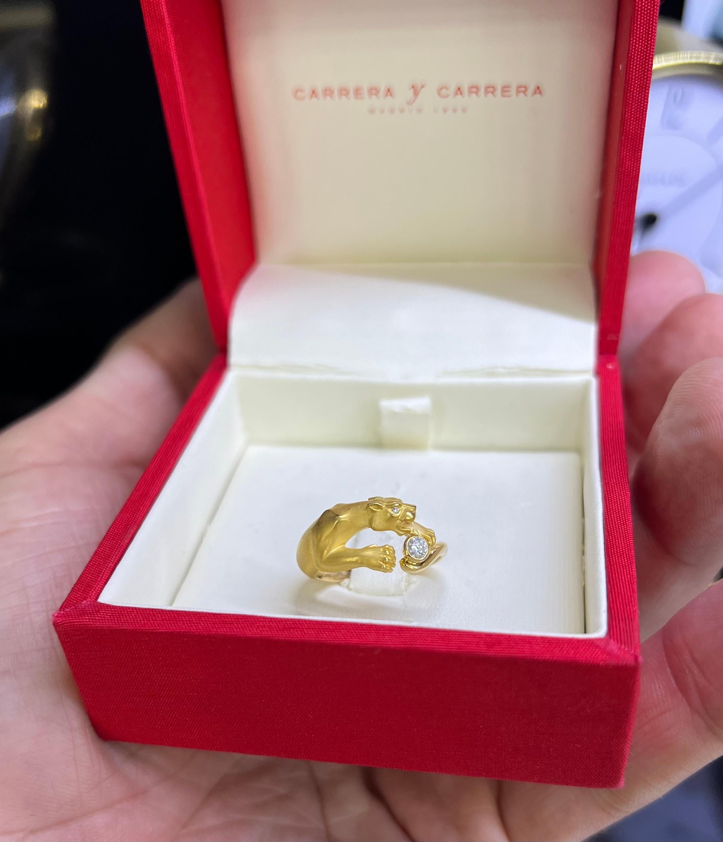 Carrera y Carrera 18k Yellow Gold Diamond Panther Ring Size 7 In Excellent Condition In MIAMI, FL