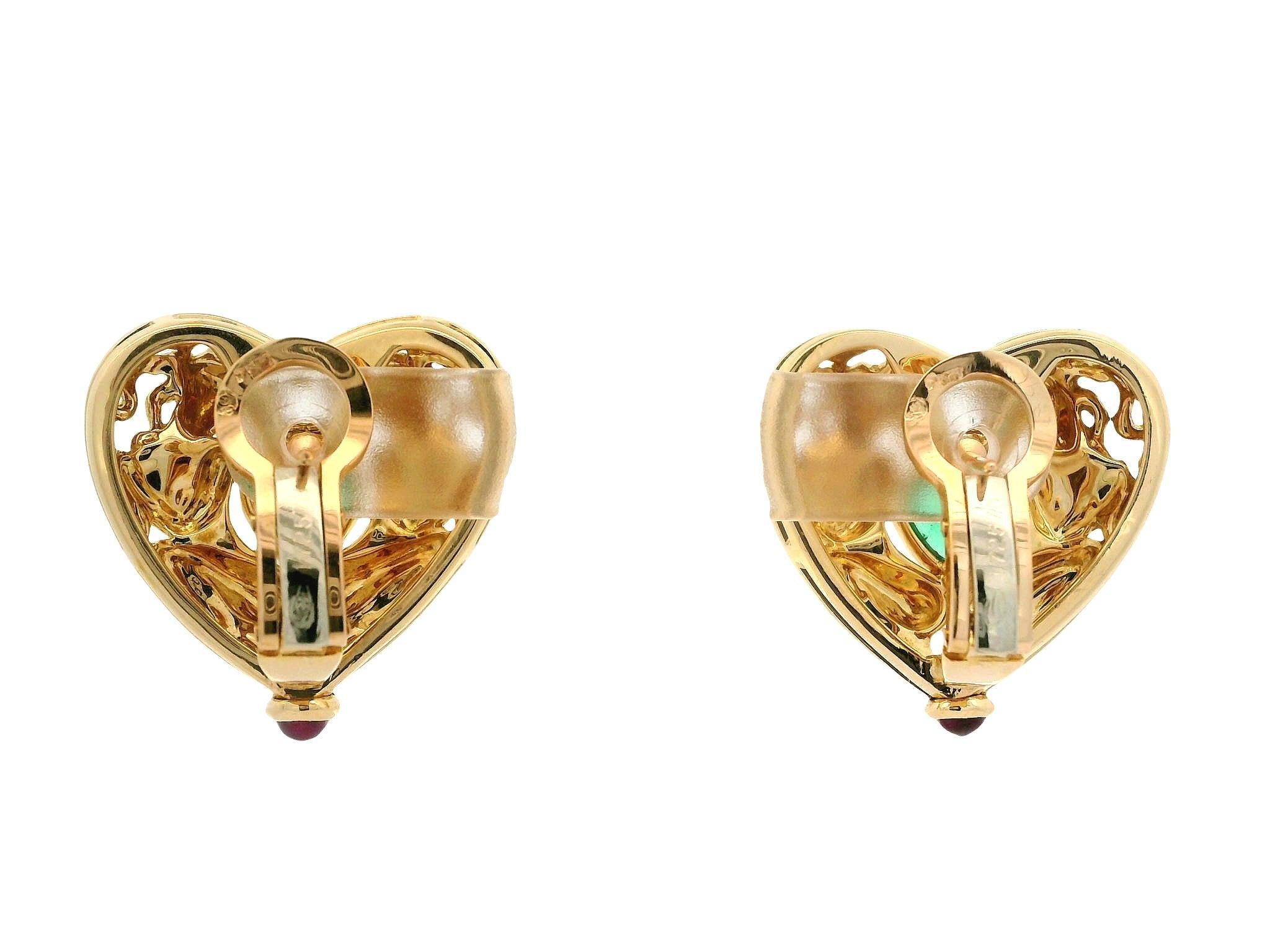 Carrera Y Carrera 18k Yellow Gold Emerald & Ruby Dual Finish Heart Earrings in vendita 10