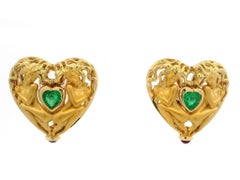 Carrera Y Carrera 18k Yellow Gold Emerald & Ruby Dual Finish Heart Earrings