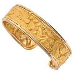 Vintage Carrera y Carrera 18k Yellow Gold Equestrian Horses Cuff Bracelet