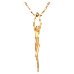 Carrera Y Carrera 18k Yellow Gold Nude Woman With Diamond Pendant Necklace