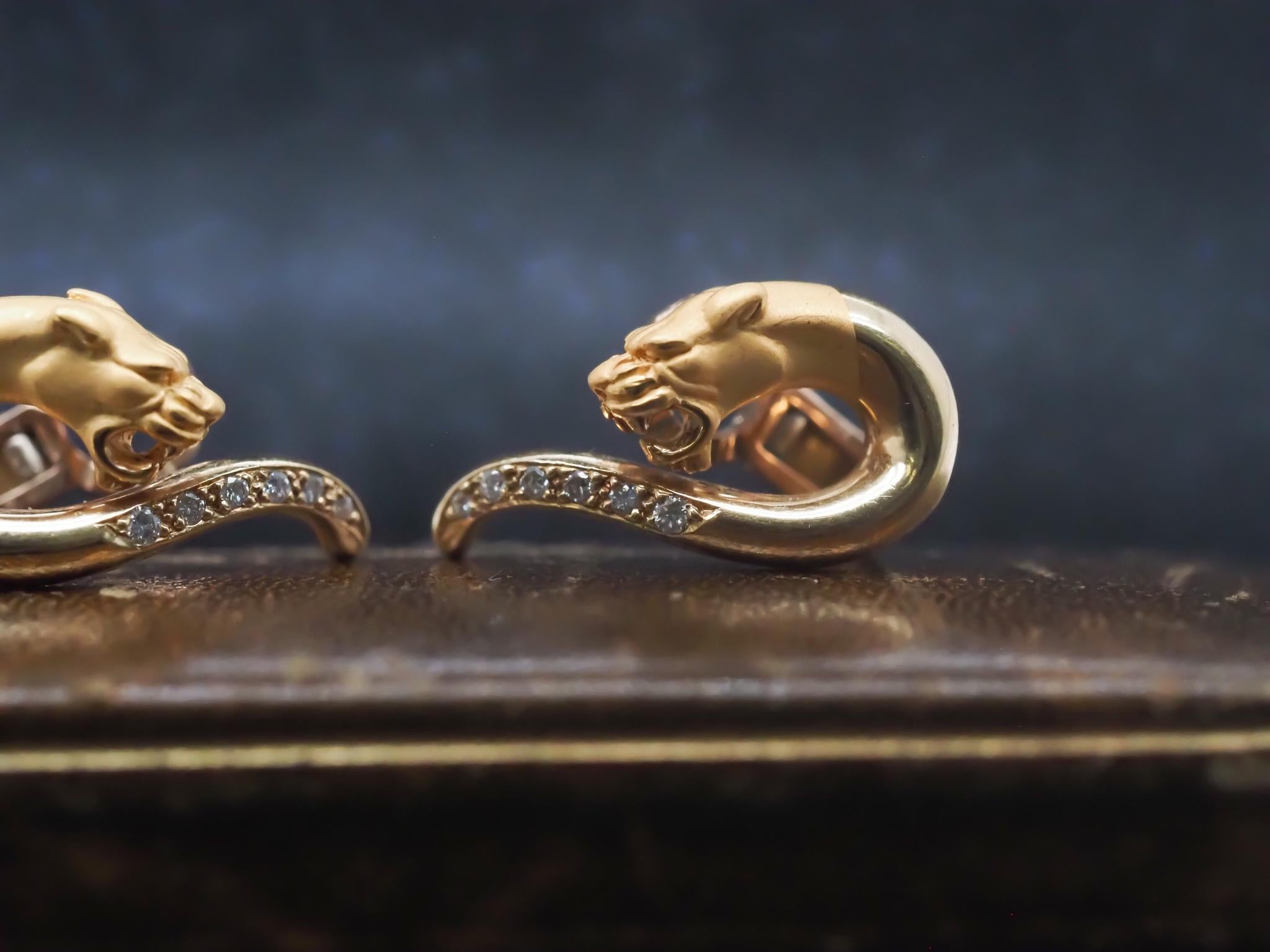 Taille brillant Boucles d'oreilles diamant panthère en or jaune 18K de Carrera y Carrera - VHK#933a en vente