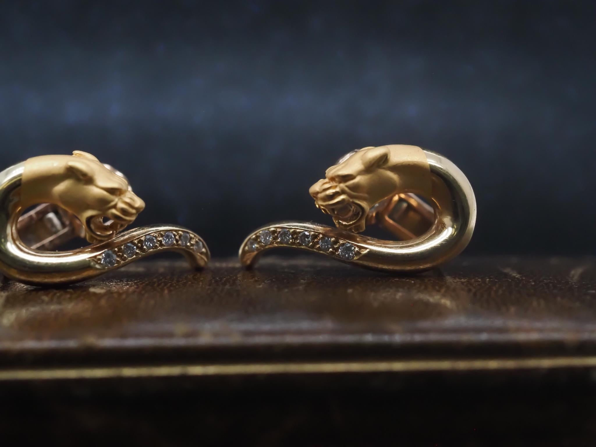 Boucles d'oreilles diamant panthère en or jaune 18K de Carrera y Carrera - VHK#933a Excellent état - En vente à Hicksville, NY