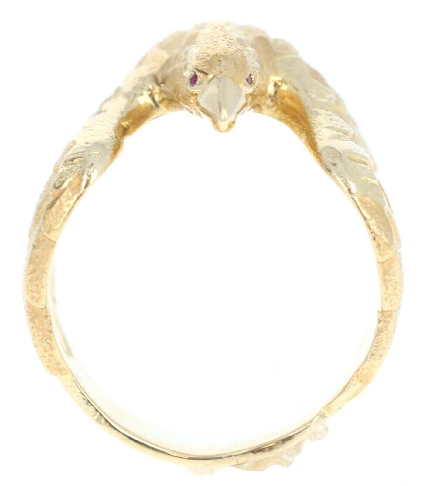 Carrera Y Carrera 18k Yellow Gold & Ruby Eagle Ring Sz 11

For sale is a Carrera Y Carrera Eagle ring crafted in 18k yellow gold.
 The ring is comprised of 2 round brilliant cut rubys.
 This ring is fully signed and hallmarked. Get it