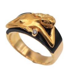 Carrera y Carrera 18K Yellow Gold Woman Ring with Onyx & Diamond