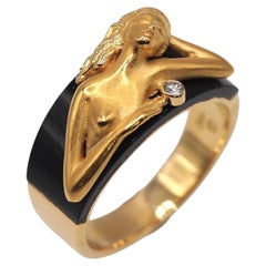 Carrera y Carrera 18K Yellow Gold Woman Ring with Onyx & Diamond