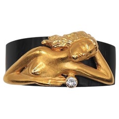 Carrera y Carrera 18K Yellow Gold Woman Ring with Onyx & Diamond