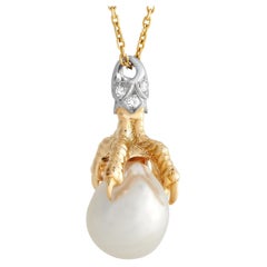 Carrera y Carrera 18K Yellow White Gold Diamond & Pearl Eagle's Talons Necklace