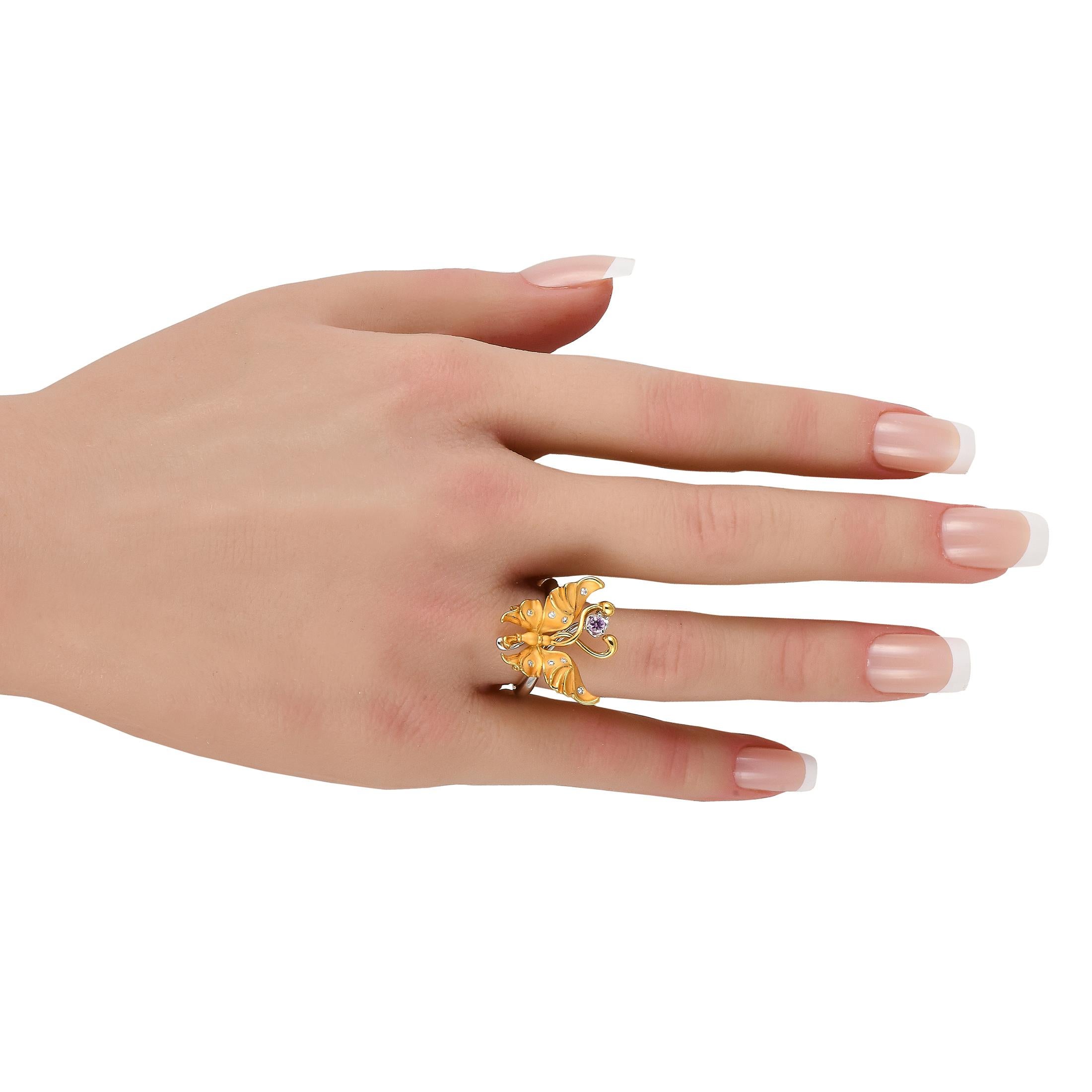 Carrera y Carrera 18K Yellow & White Gold Diamond & Pink Sapphire Butterfly Ring In Excellent Condition In Southampton, PA