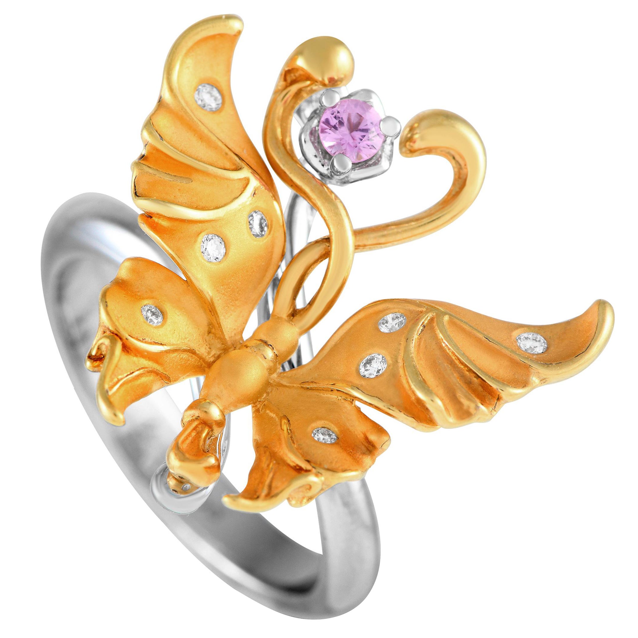 Carrera y Carrera 18K Yellow & White Gold Diamond & Pink Sapphire Butterfly Ring