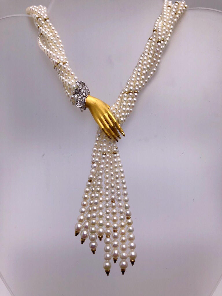 Carrera y Carrera 18 Karat Gold Pearl Twist Necklace with .62 Carat