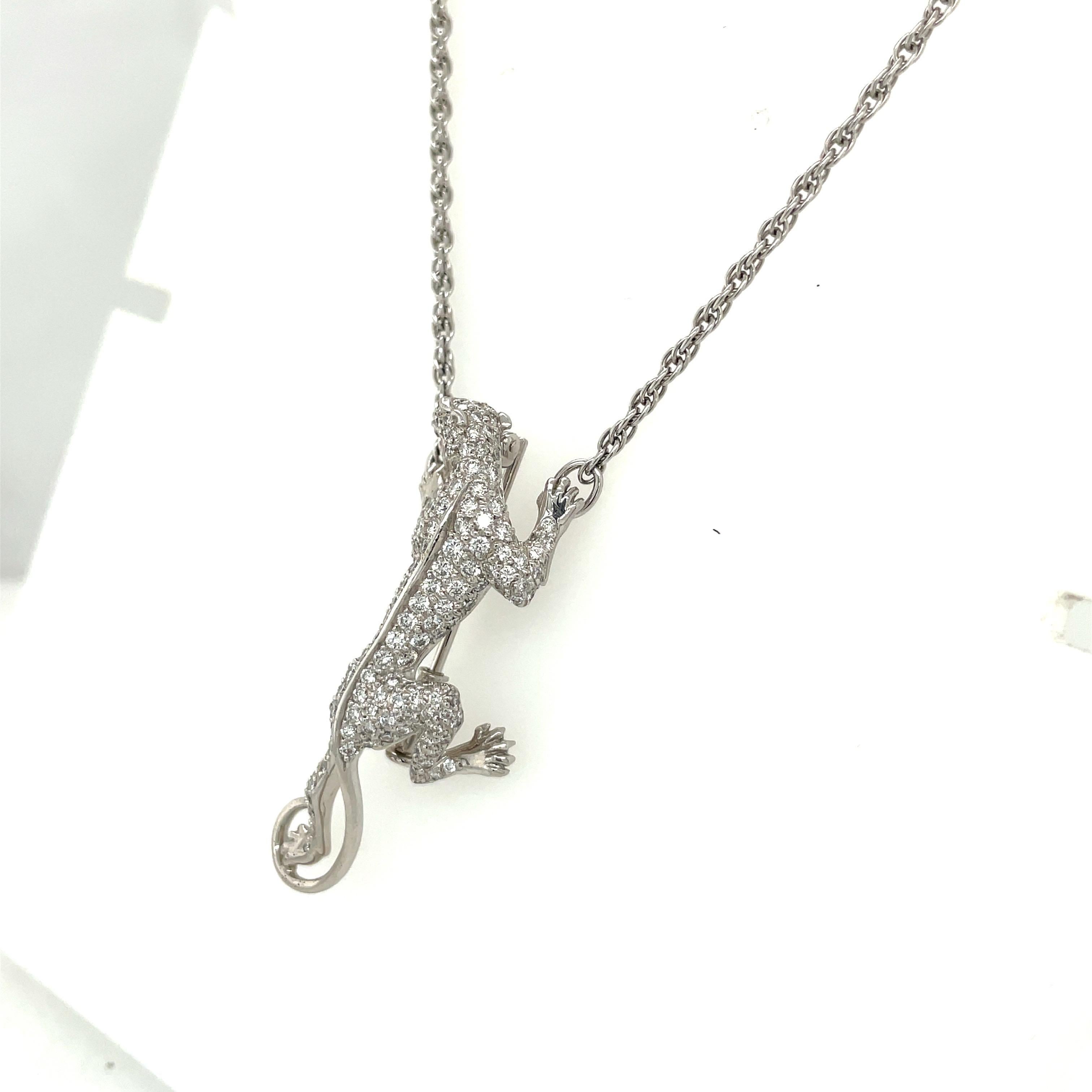 Contemporary Carrera y Carrera 18kt White Gold 1.56ct. Diamond Panther Pendant / Brooch