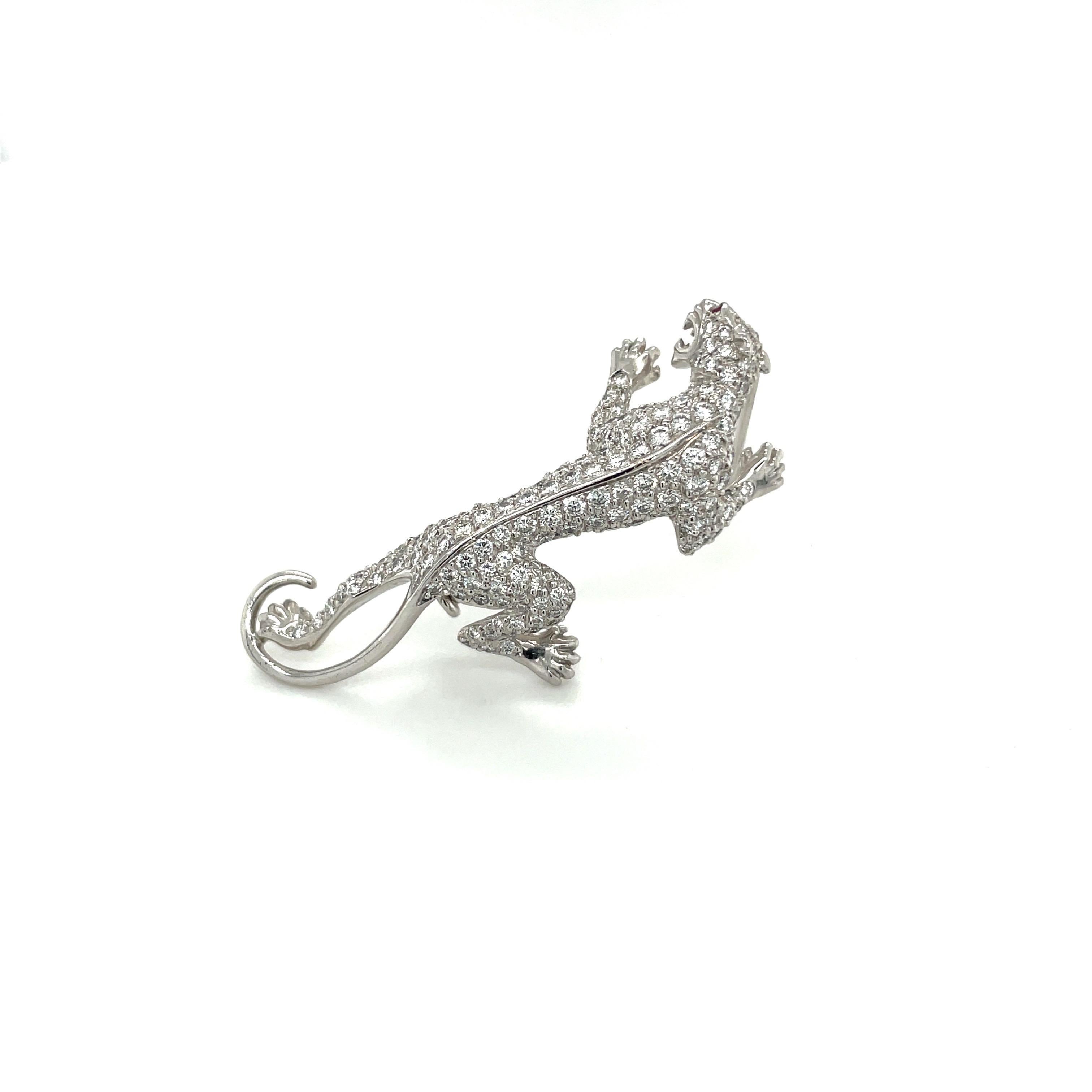 Round Cut Carrera y Carrera 18kt White Gold 1.56ct. Diamond Panther Pendant / Brooch