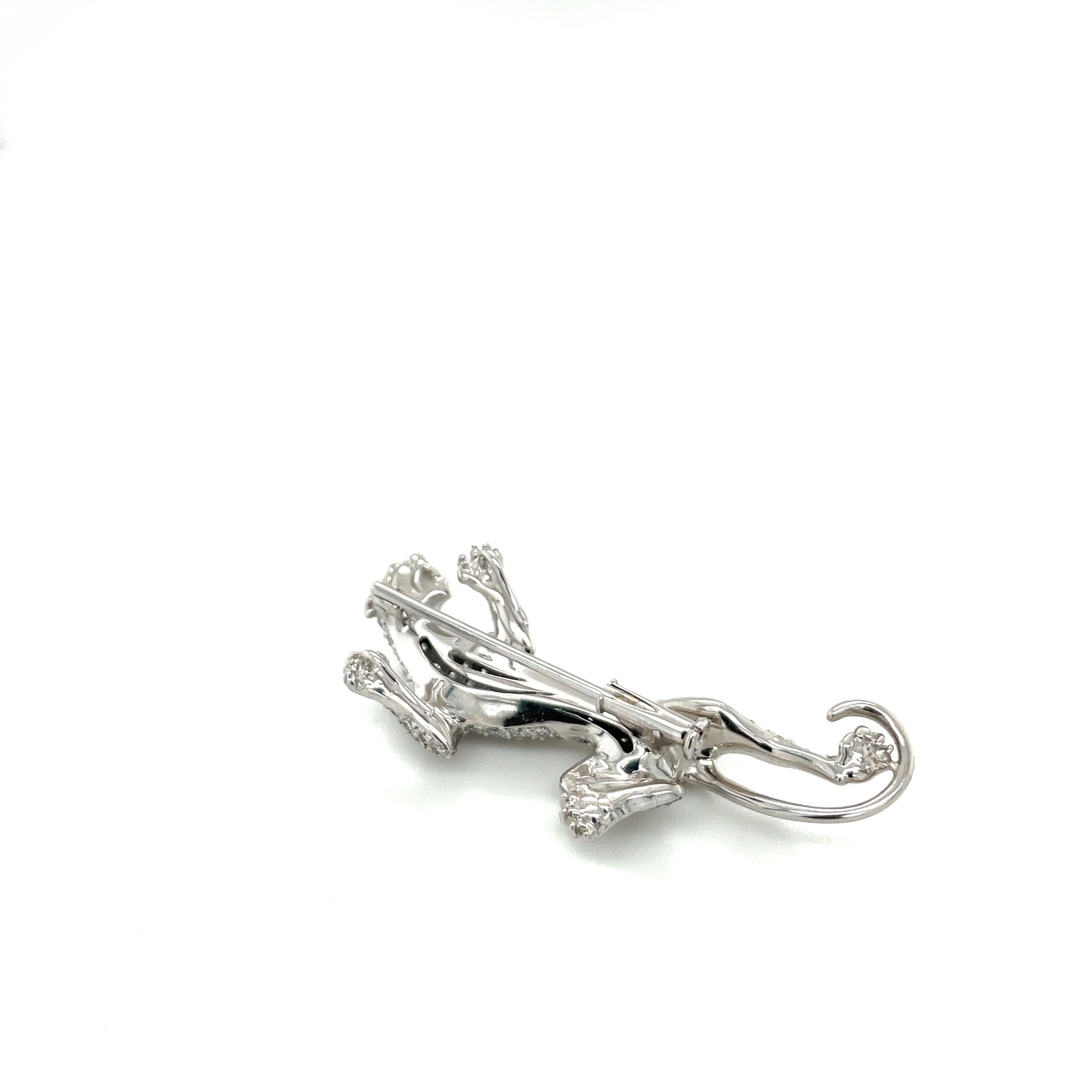 Women's or Men's Carrera y Carrera 18kt White Gold 1.56ct. Diamond Panther Pendant / Brooch