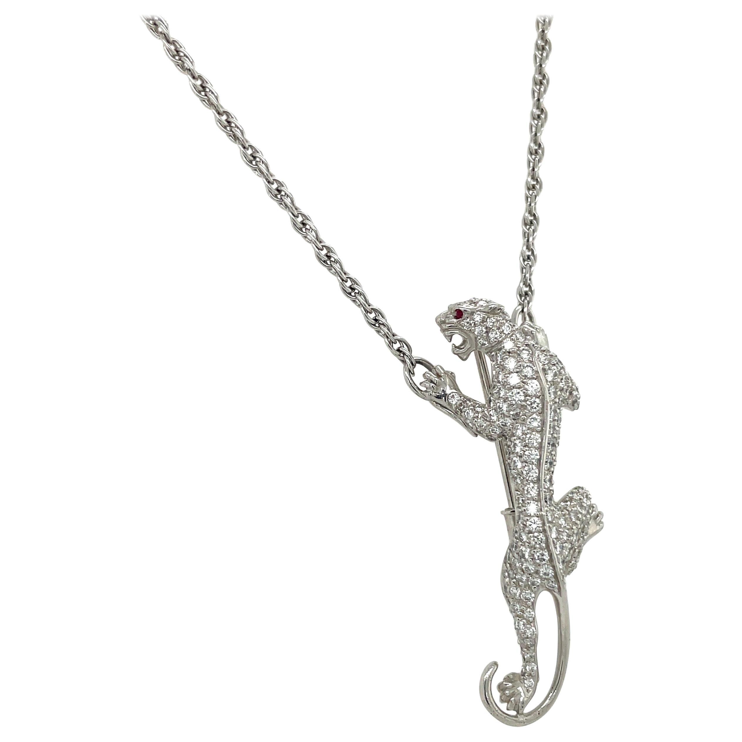 Carrera y Carrera 18kt White Gold 1.56ct. Diamond Panther Pendant / Brooch