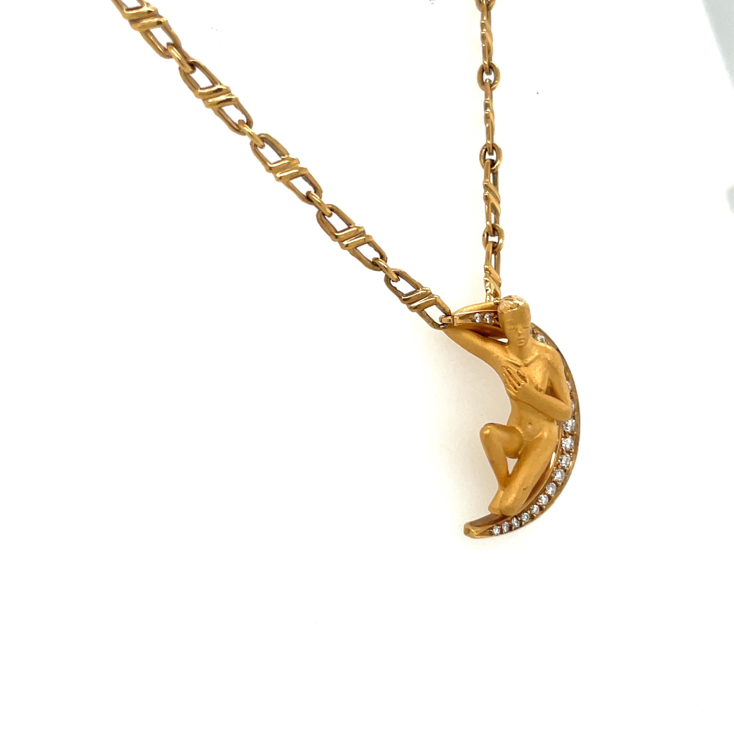 Carrera y Carrera 18kt Yellow Gold .15ct. Diamond Woman on a Crescent Moon In New Condition In New York, NY