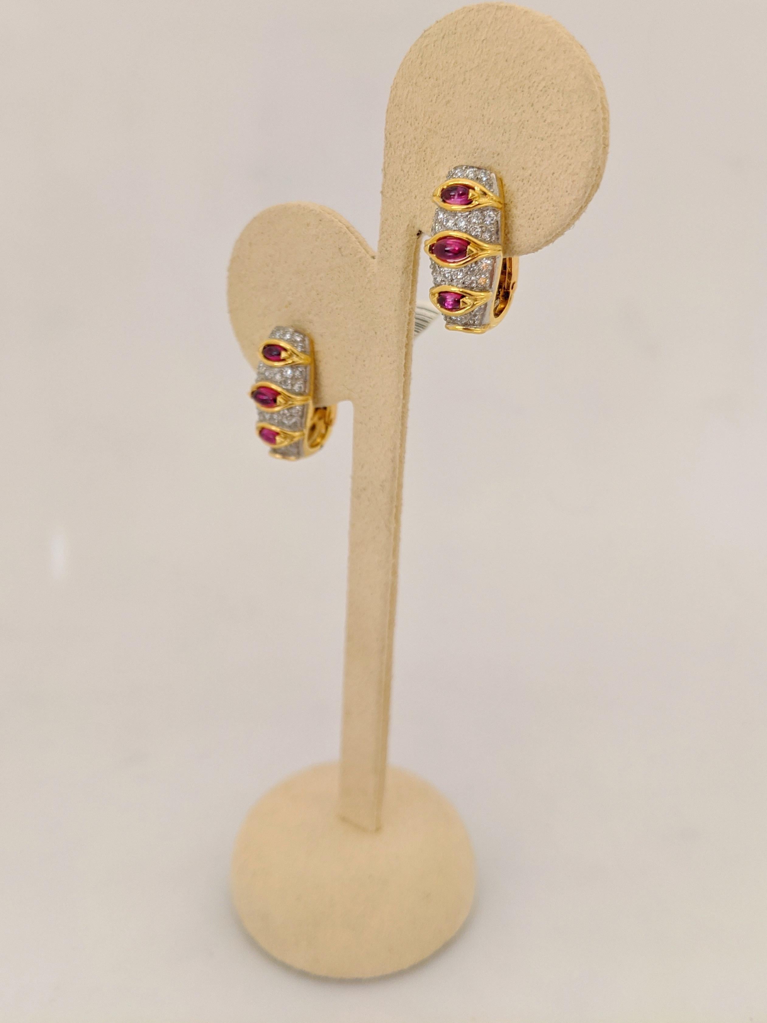 Retro Carrera Y Carrera 18 Karat Yellow Gold, 1.74 Carat Ruby and Diamond Earrings