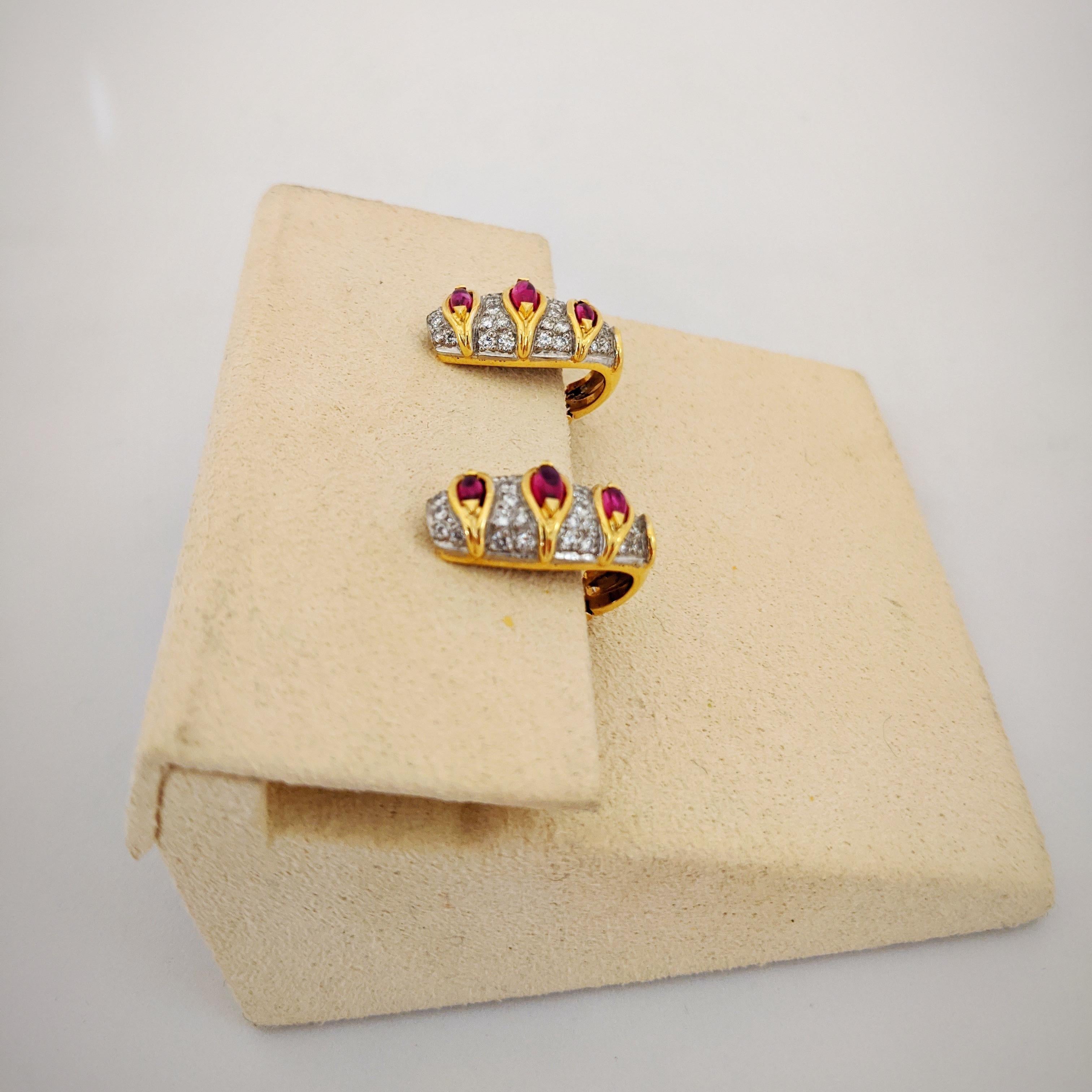 Carrera Y Carrera 18 Karat Yellow Gold, 1.74 Carat Ruby and Diamond Earrings In New Condition In New York, NY