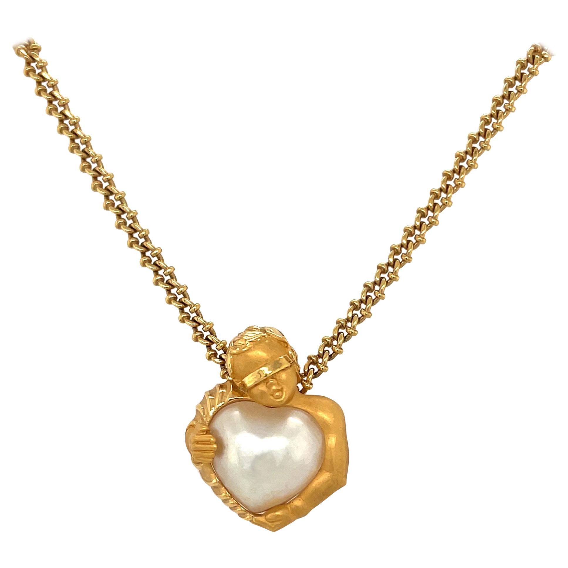 Carrera y Carrera 18kt Yellow Gold Blindfolded Cupid Pendant with Mabe' Pearl For Sale