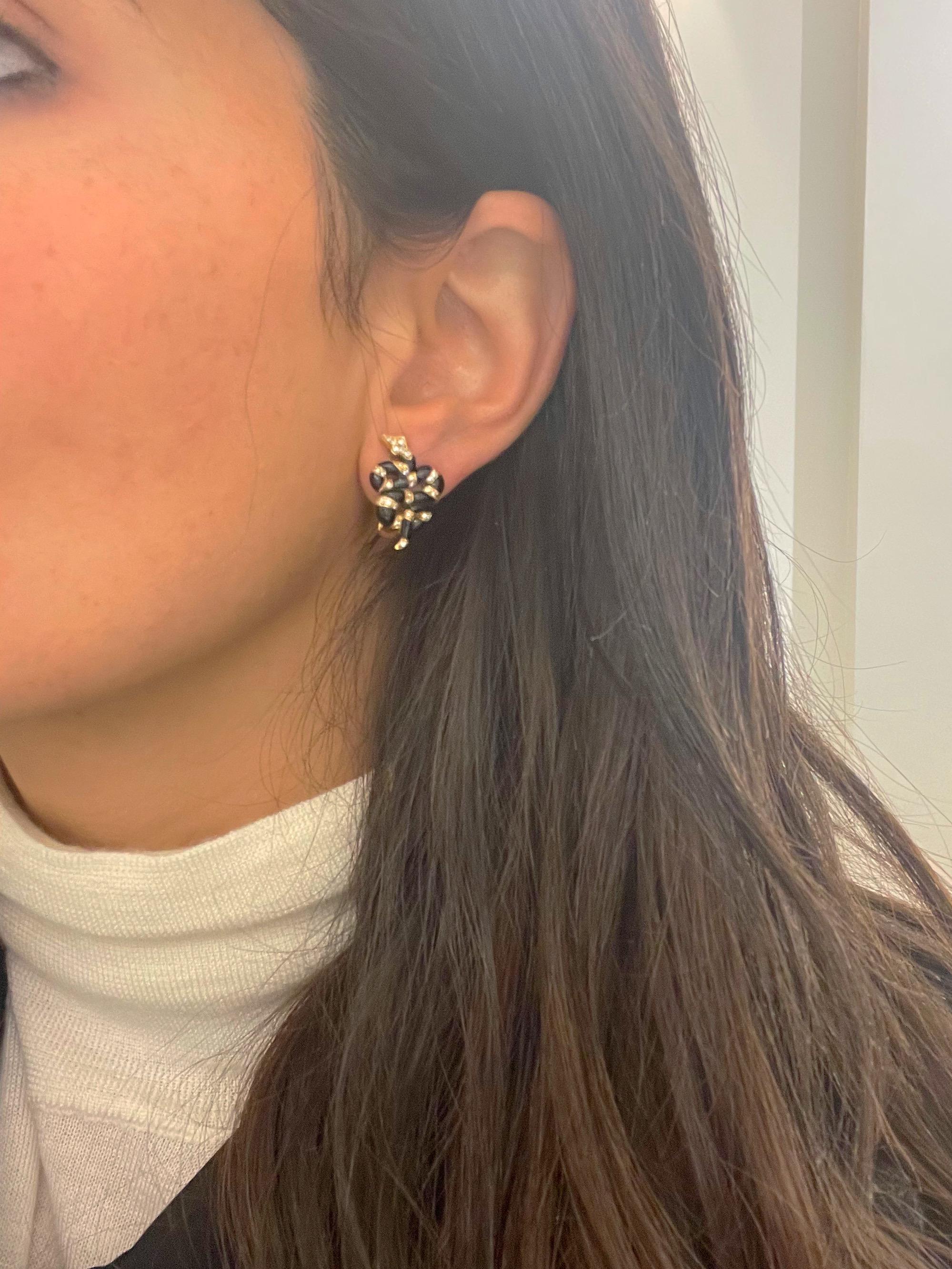 Retro Carrera Y Carrera 18KT Yellow Gold Diamond 0.22Ct. & Black Onyx Serpent Earrings For Sale