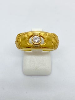 Carrera y Carrera 18 Karat Gold Double Lions Head Ring with .21 Carat Diamond