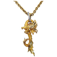 Carrera y Carrera 18 Karat Yellow Gold Dragon Pendant with Chain