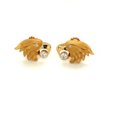 Carrera Y Carrera 18KT Yellow Gold Eagle Head Earrings with 0.65CT Diamonds