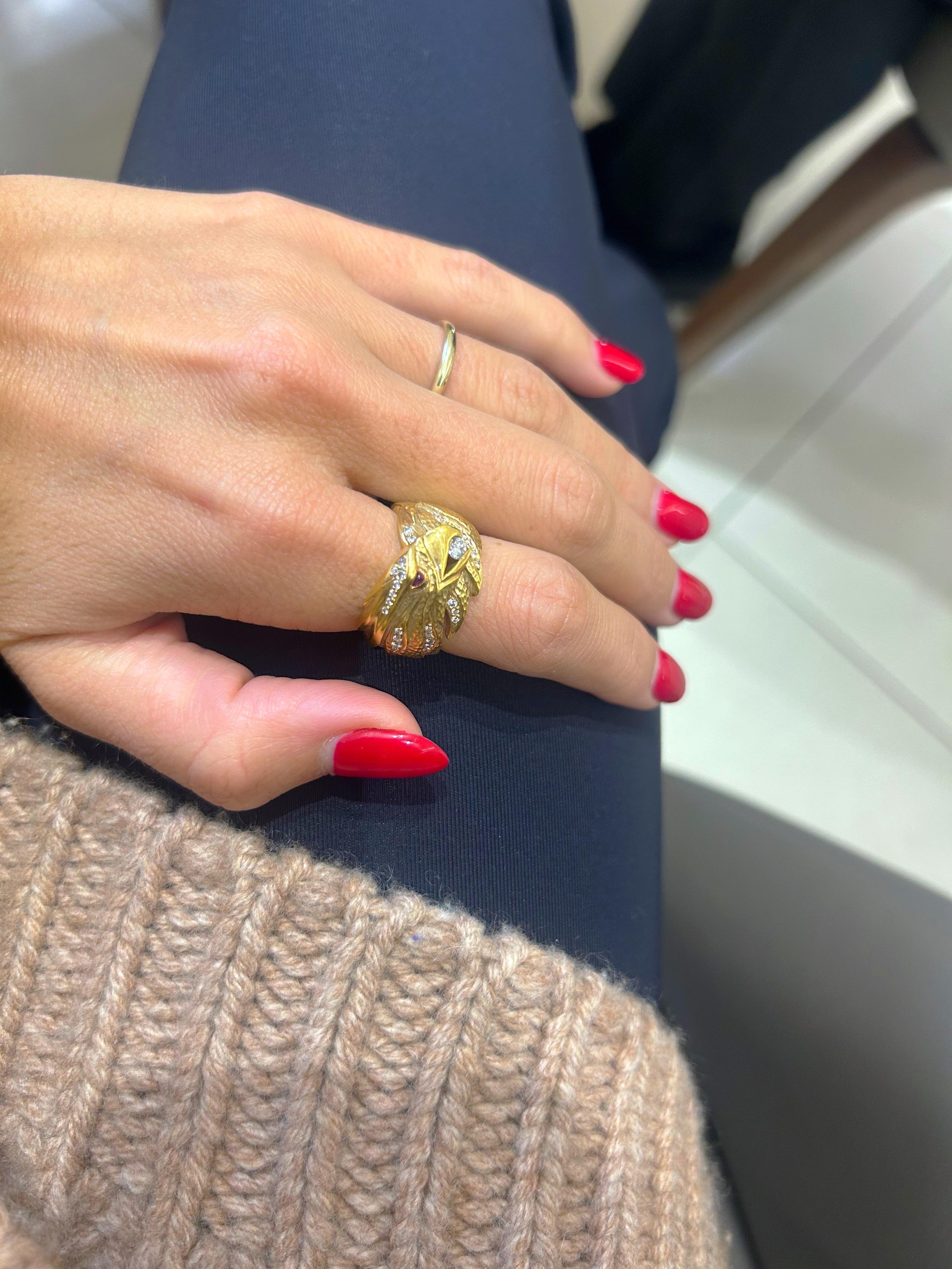 Romantic Carrera Y Carrera 18KT Yellow Gold Eagle Head Ring with 0.36Ct Diamond For Sale