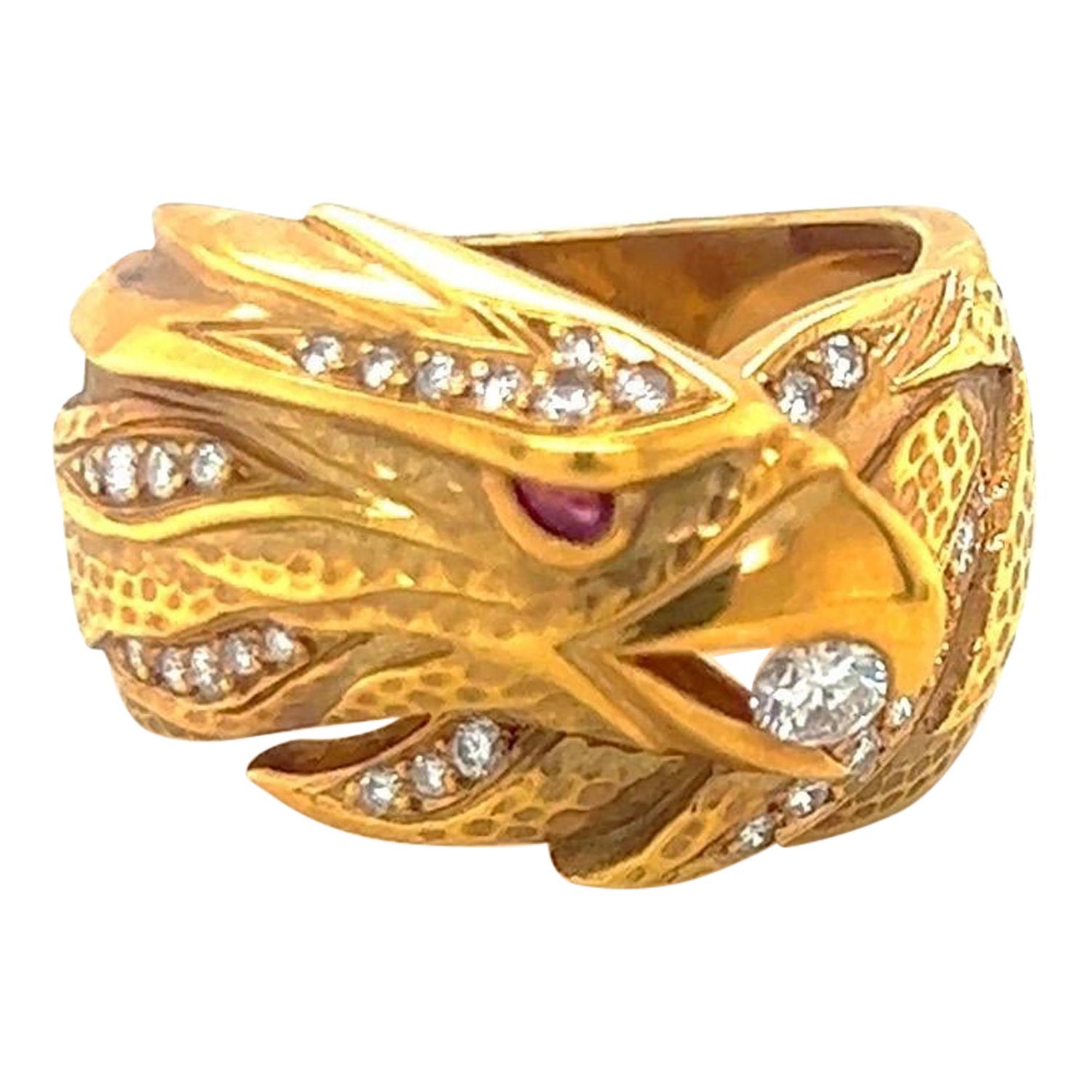 Carrera Y Carrera 18KT Yellow Gold Eagle Head Ring with 0.36Ct Diamond