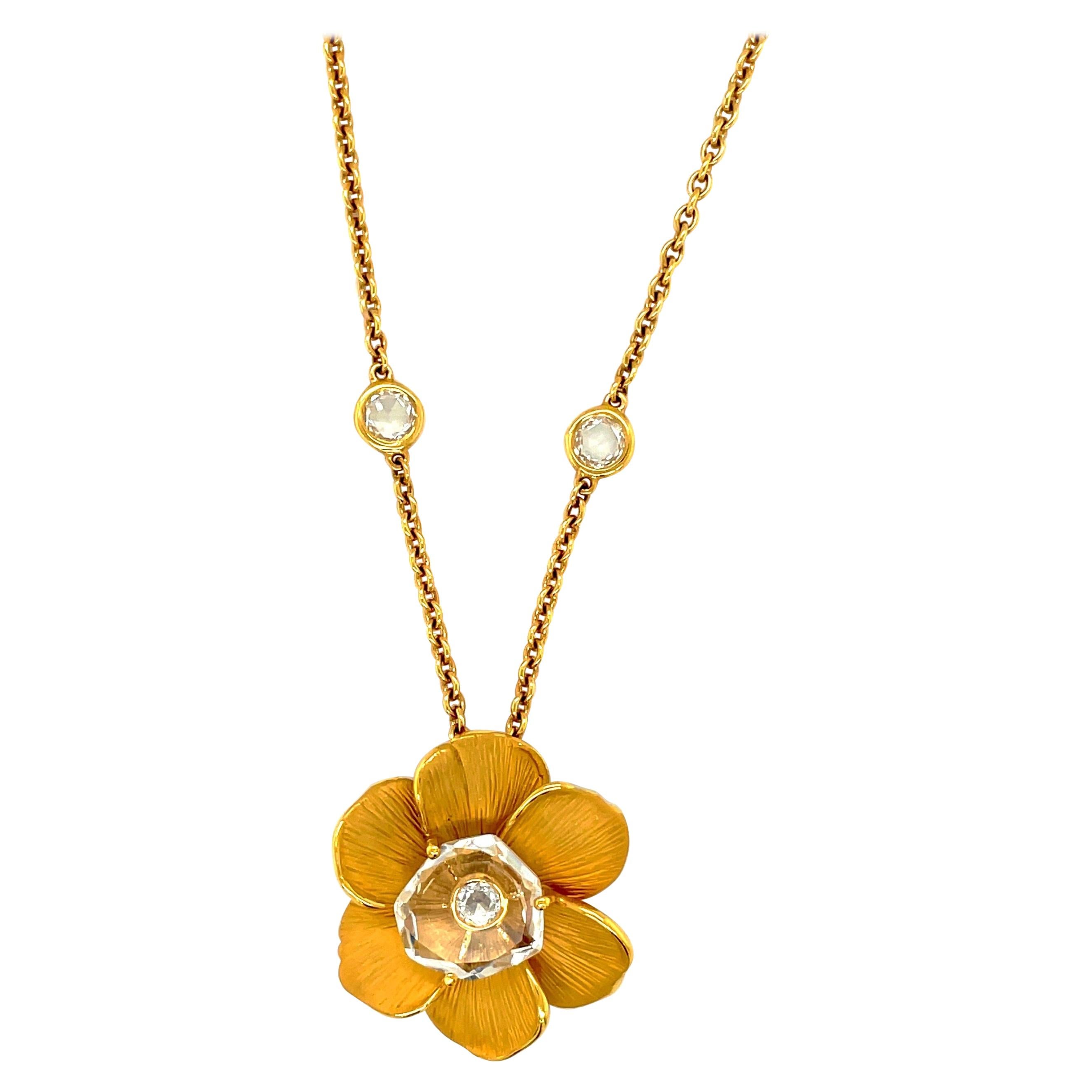 Carrera y Carrera 18kt Yellow Gold Gardenia Pendant with 0.82ct Diamond &Crystal