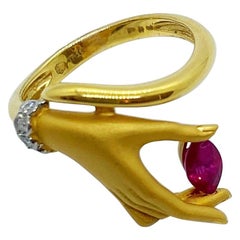 Carrera Y Carrera 18 Karat Yellow Gold Hand with Marquis Ruby Ring