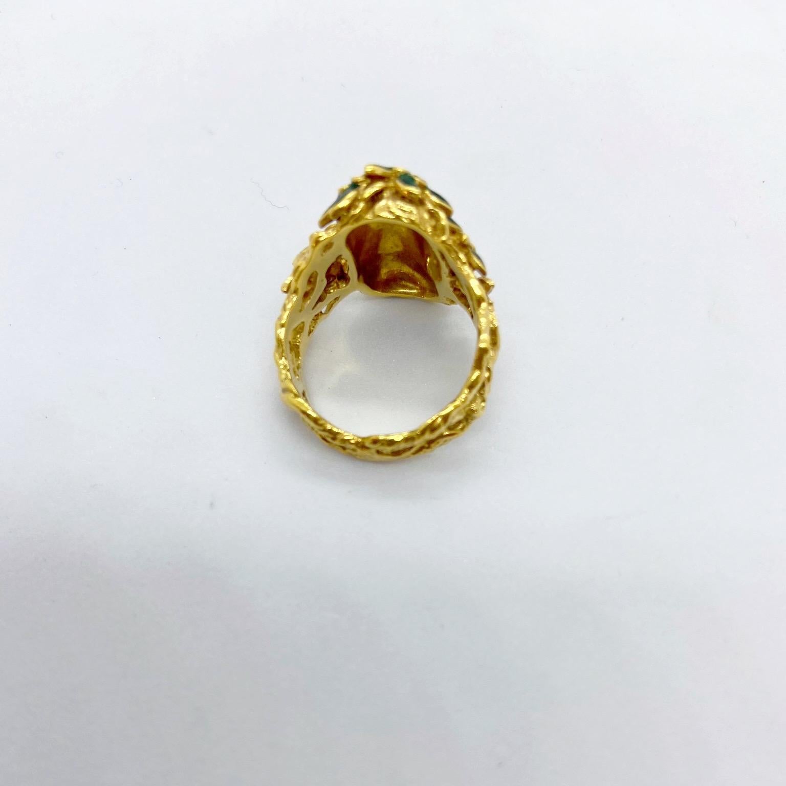 Classical Greek Carrera y Carrera 18kt Yellow Gold, Head of Bacchus Ring with Diamonds & Enamel