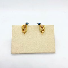 Carrera Y Carrera 18 Karat Gold Knot Earrings with Diamonds and Blue Sapphires