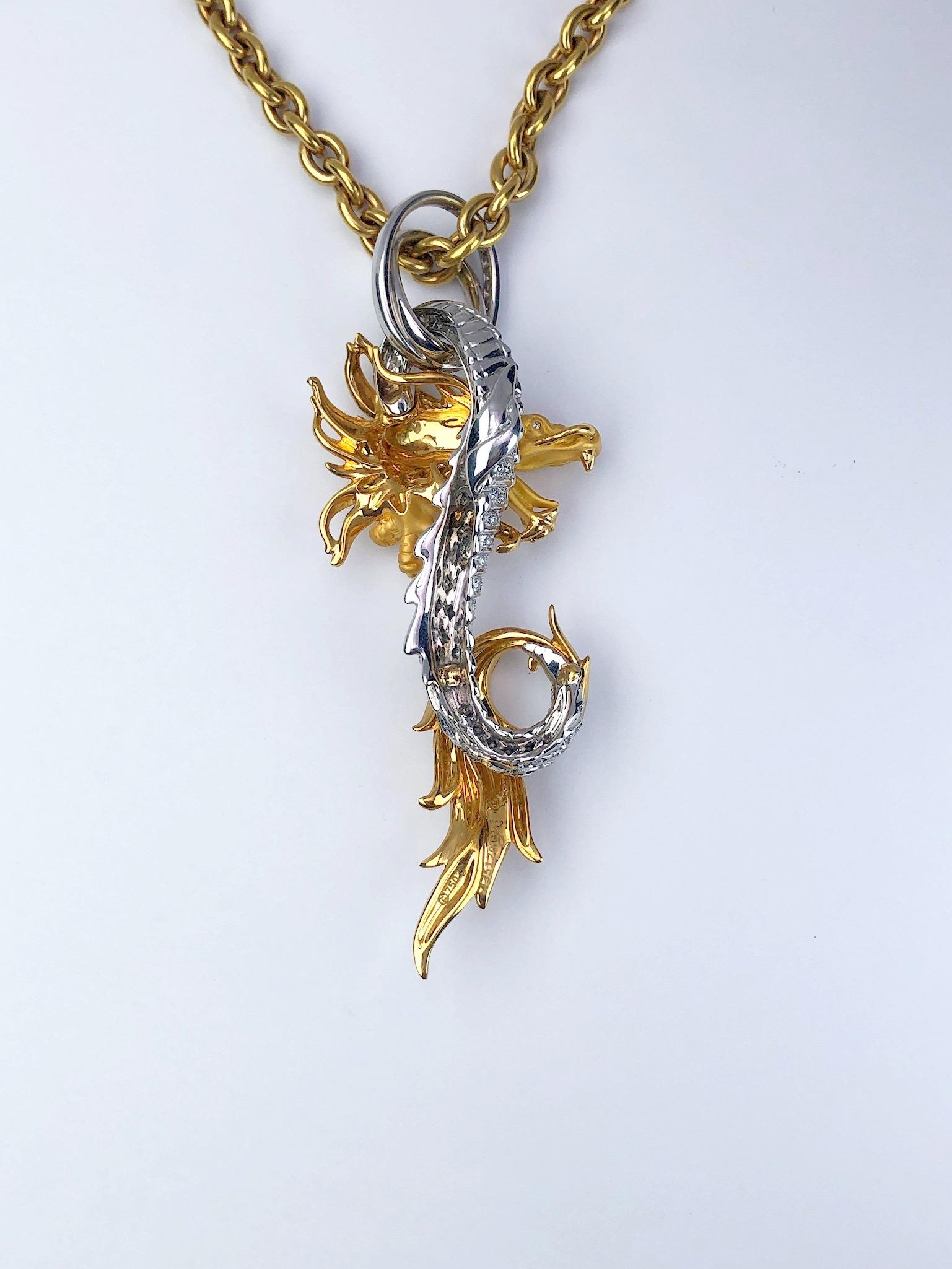 Carrera Y Carrera 18 Karat Gold Large Dragon Pendant with 1.96 Carat Diamonds In New Condition In New York, NY