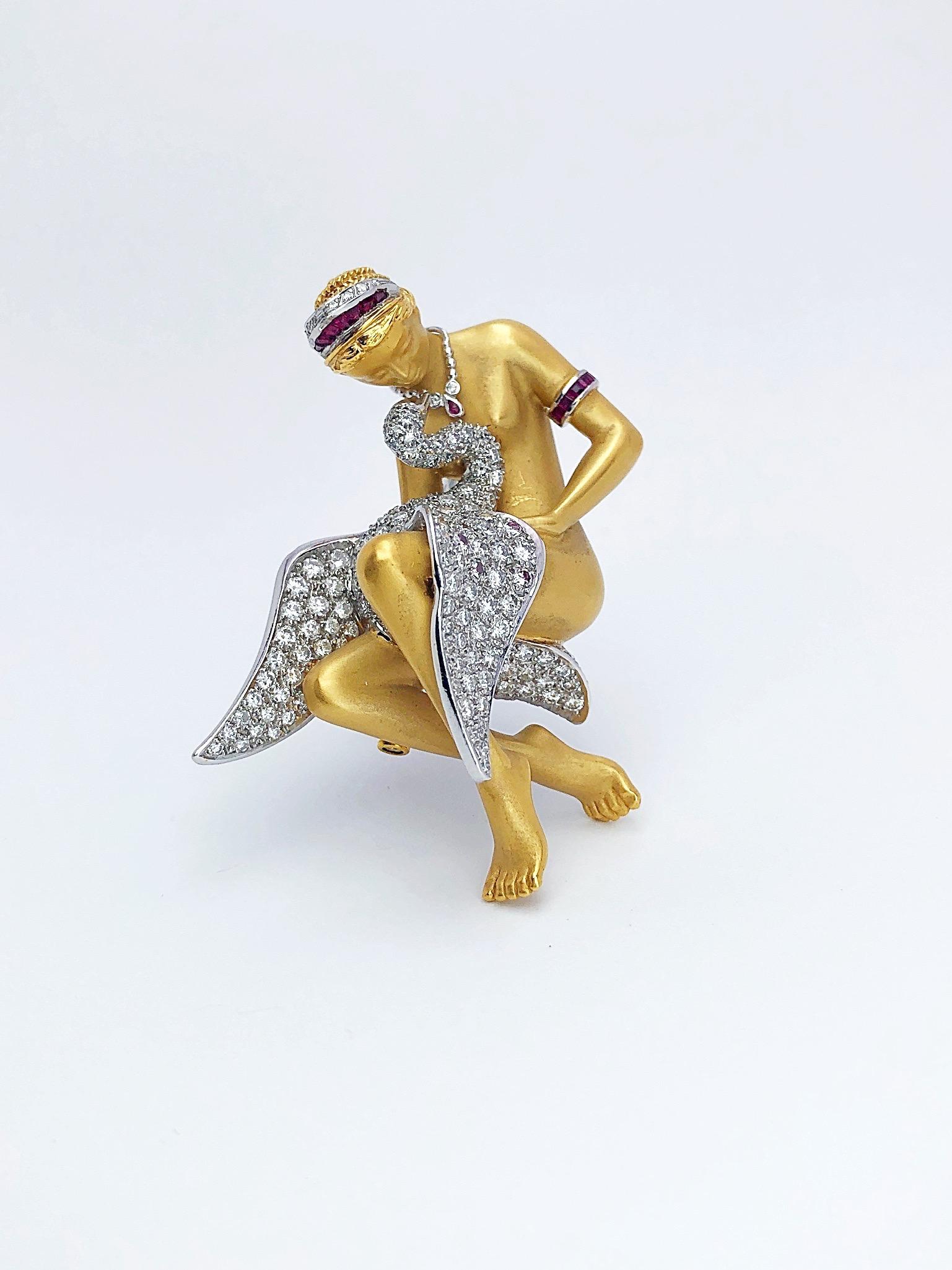 Taille ronde Carrera y Carrera Broche « Léda et le cygne » en or 18 carats et diamants de 7,87 carats en vente