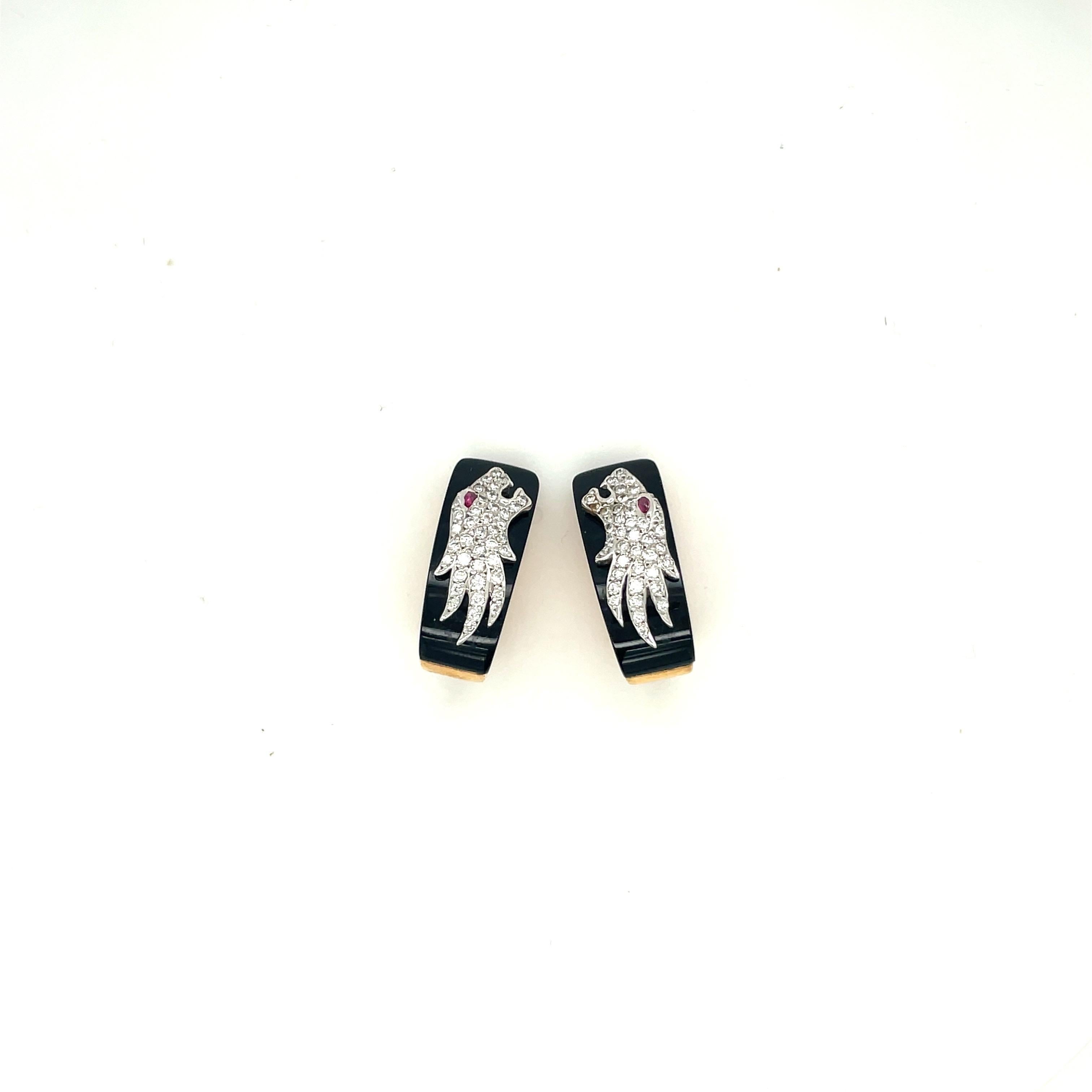Carrera Y Carrera 18KT Yellow Gold Onyx & Diamond .45CT Panther Earrings In New Condition For Sale In New York, NY