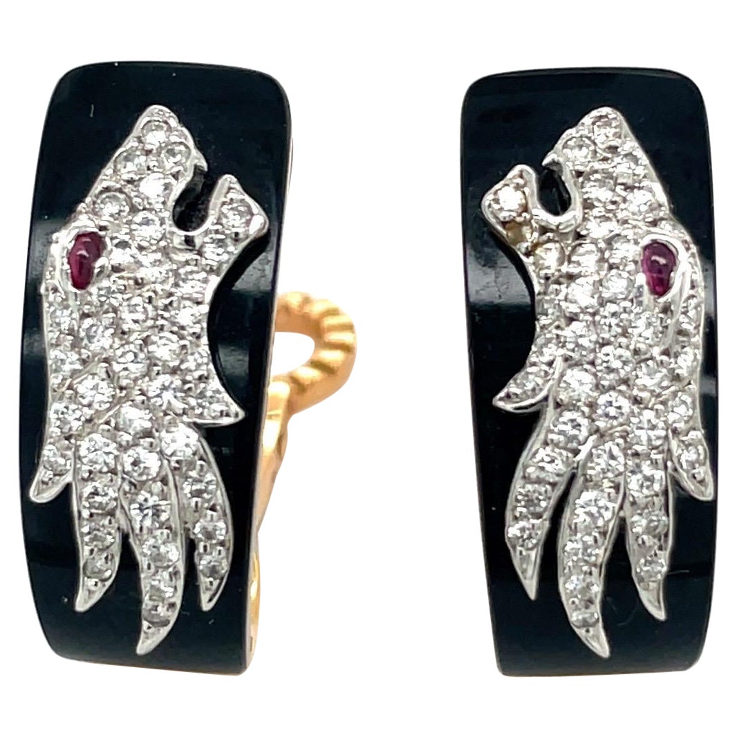 Carrera y Carrera Orecchini Panther in oro giallo 18KT con onice e diamanti .45CT