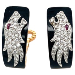 Carrera Y Carrera Boucles d'oreilles panthère en or jaune 18 carats, onyx et diamants 0,45 carat