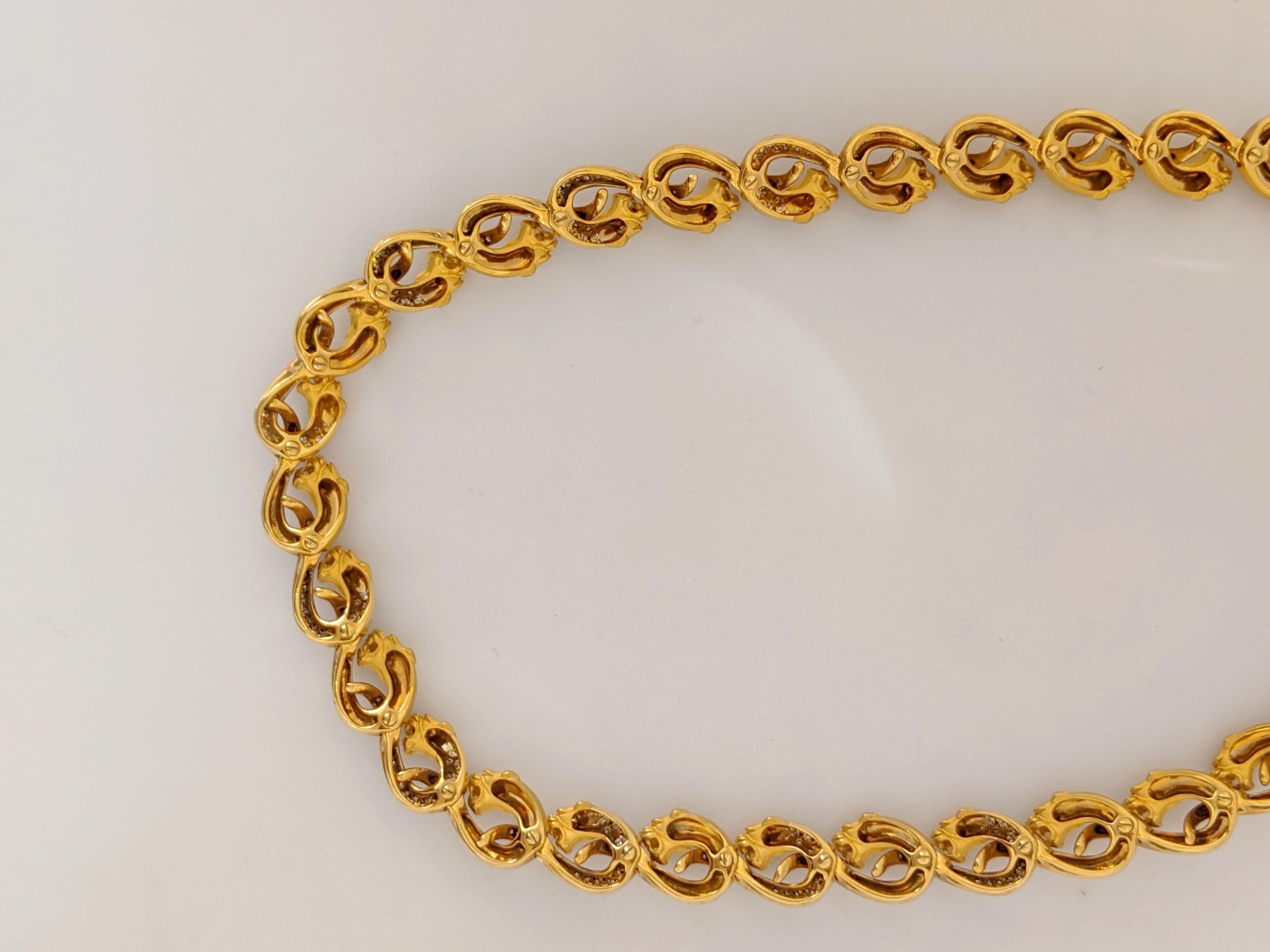 Art Nouveau Carrera Y Carrera 18 Karat Yellow Gold Panther Necklace with 2.88 Carat Diamonds For Sale